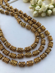 3 line layered Gundu beads necklace-Silver Neckpiece-PL-House of Taamara