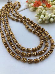 3 line layered Gundu beads necklace-Silver Neckpiece-PL-House of Taamara