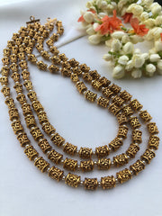 3 line layered Gundu beads necklace-Silver Neckpiece-PL-House of Taamara