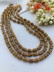 3 line layered Gundu beads necklace-Silver Neckpiece-PL-House of Taamara