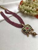 3 line pink tourmalines necklace with grey agate & kundan (MADE TO ORDER)-Silver Neckpiece-PL-House of Taamara