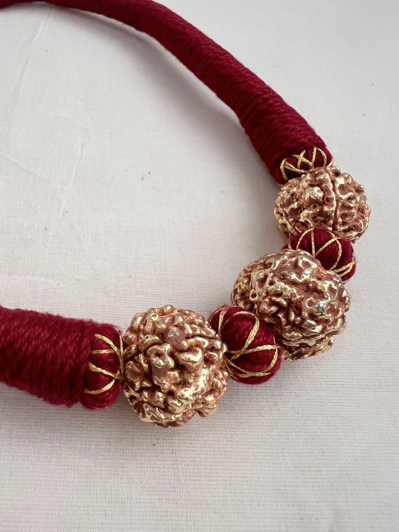 3 rudraksha antique style beads threaded necklace-Silver Neckpiece-CI-House of Taamara