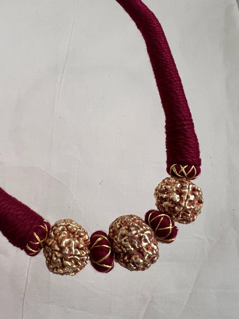 3 rudraksha antique style beads threaded necklace-Silver Neckpiece-CI-House of Taamara