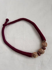 3 rudraksha antique style beads threaded necklace-Silver Neckpiece-CI-House of Taamara