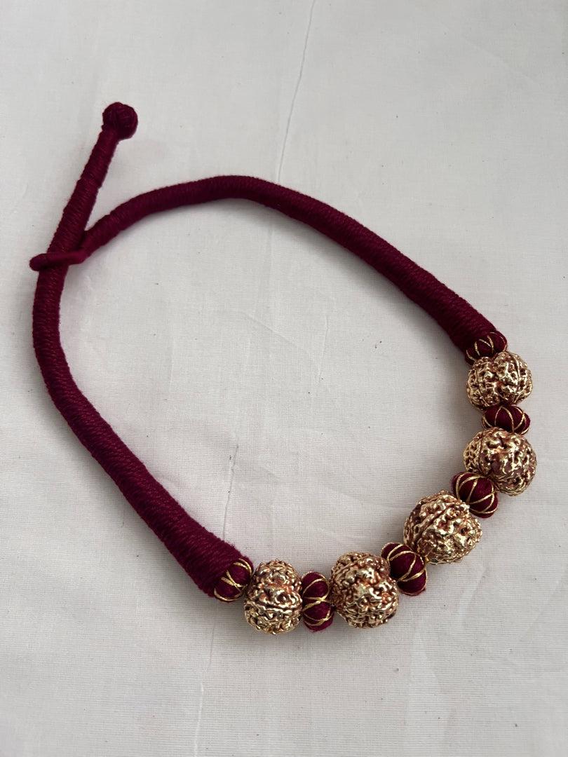 5 rudraksha antique style beads threaded necklace-Silver Neckpiece-CI-House of Taamara