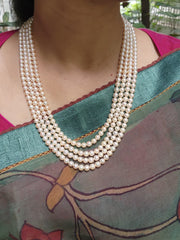 Akoya four line Pearls-Silver Neckpiece-House of Taamara-House of Taamara