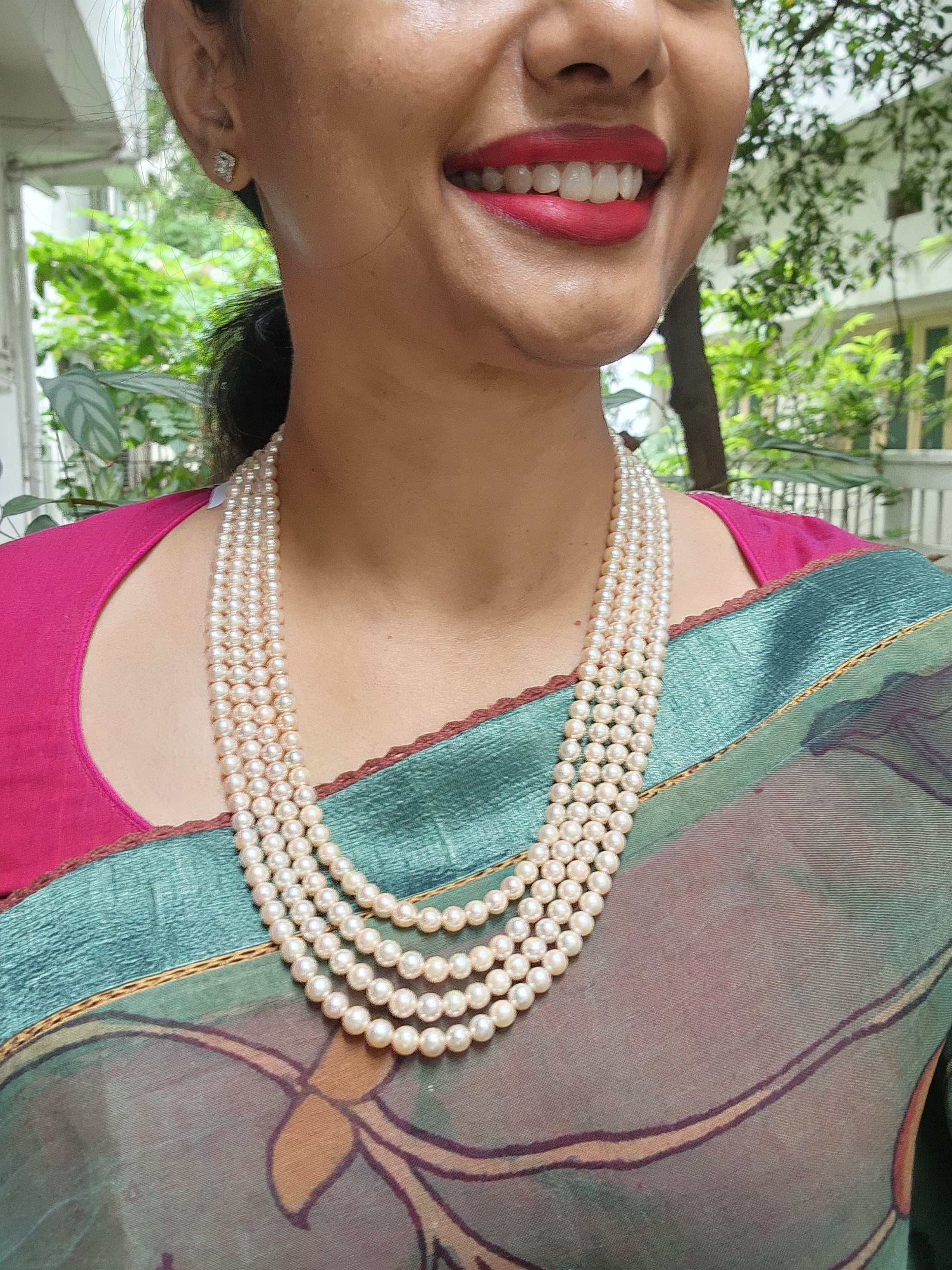 Akoya four line Pearls-Silver Neckpiece-House of Taamara-House of Taamara