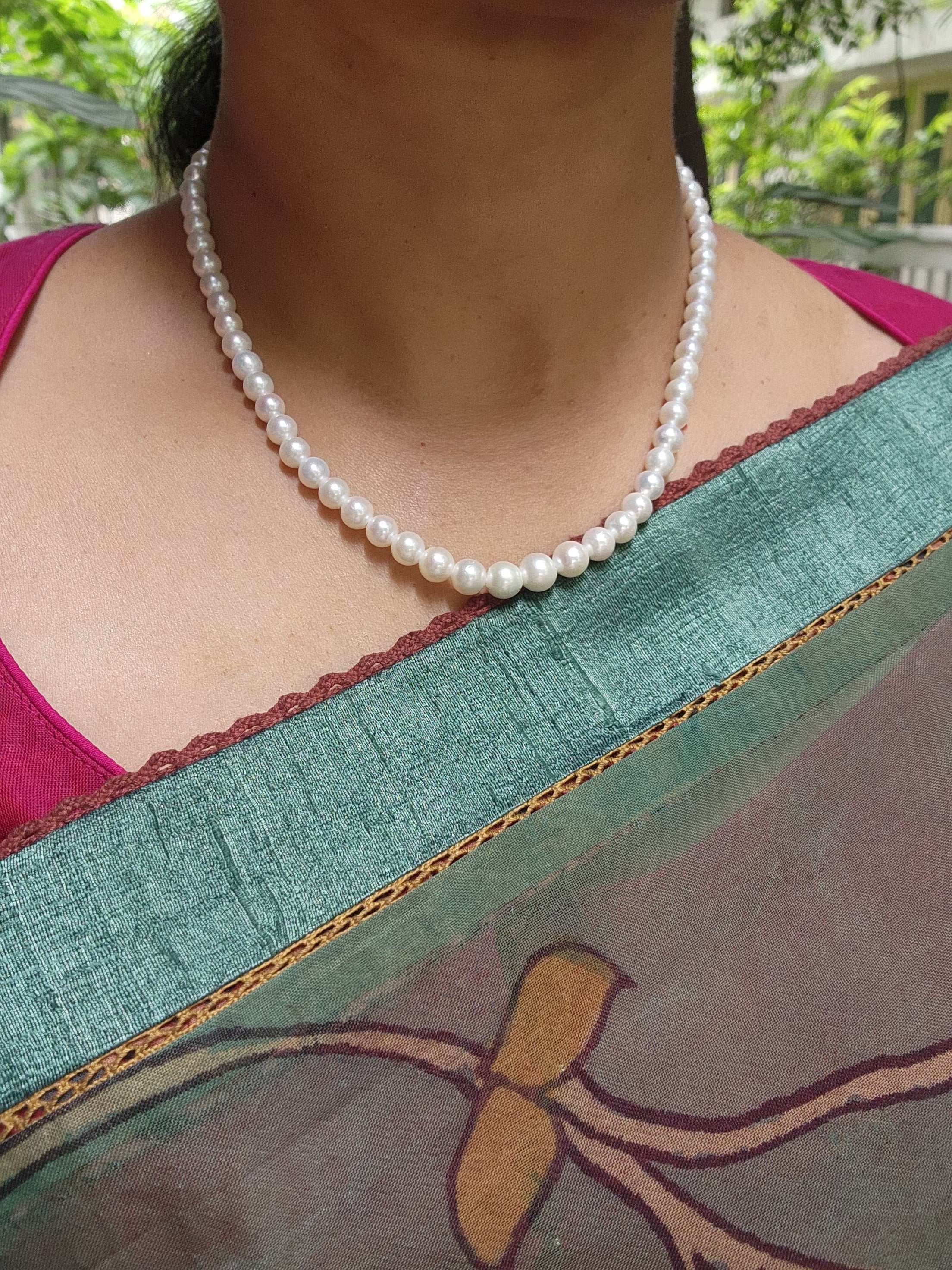 Akoya single line Pearls-Silver Neckpiece-House of Taamara-House of Taamara