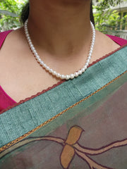 Akoya single line Pearls-Silver Neckpiece-House of Taamara-House of Taamara