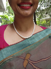 Akoya single line Pearls-Silver Neckpiece-House of Taamara-House of Taamara