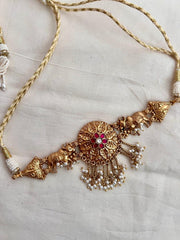 Antique Gold Polish Kundan Ruby Choker With Cow Motif-Silver Neckpiece-CI-House of Taamara