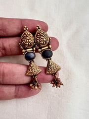 Antique Gold polish blue stone hangings-Earrings-CI-House of Taamara