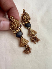 Antique Gold polish blue stone hangings-Earrings-CI-House of Taamara
