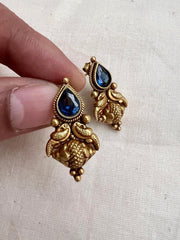 Antique Gold polish blue stone studs-Earrings-CI-House of Taamara