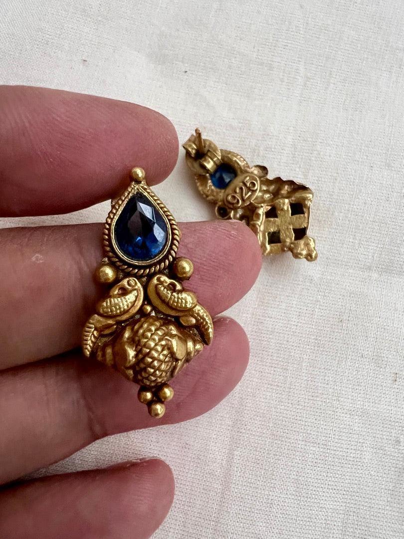 Antique Gold polish blue stone studs-Earrings-CI-House of Taamara