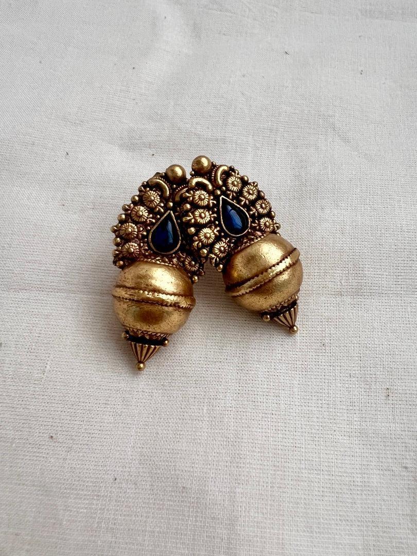 Antique Gold polish blue stone studs-Earrings-CI-House of Taamara