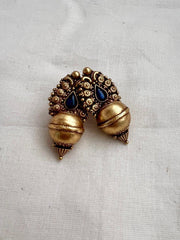 Antique Gold polish blue stone studs-Earrings-CI-House of Taamara