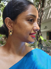 Antique Gold polish blue stone studs-Earrings-CI-House of Taamara