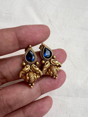 Antique Gold polish blue stone studs-Earrings-CI-House of Taamara