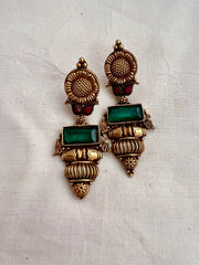 Antique Gold polish emerald hangings-Earrings-CI-House of Taamara