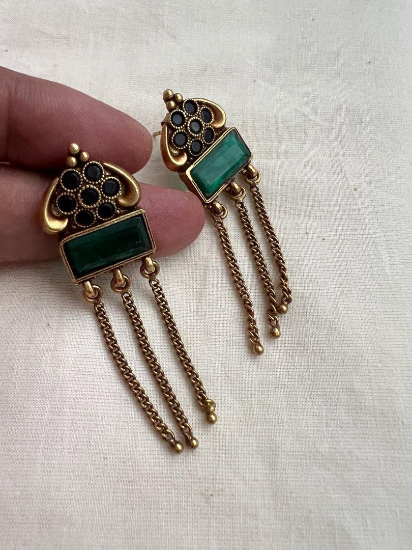 Antique Gold polish emerald hangings-Earrings-CI-House of Taamara