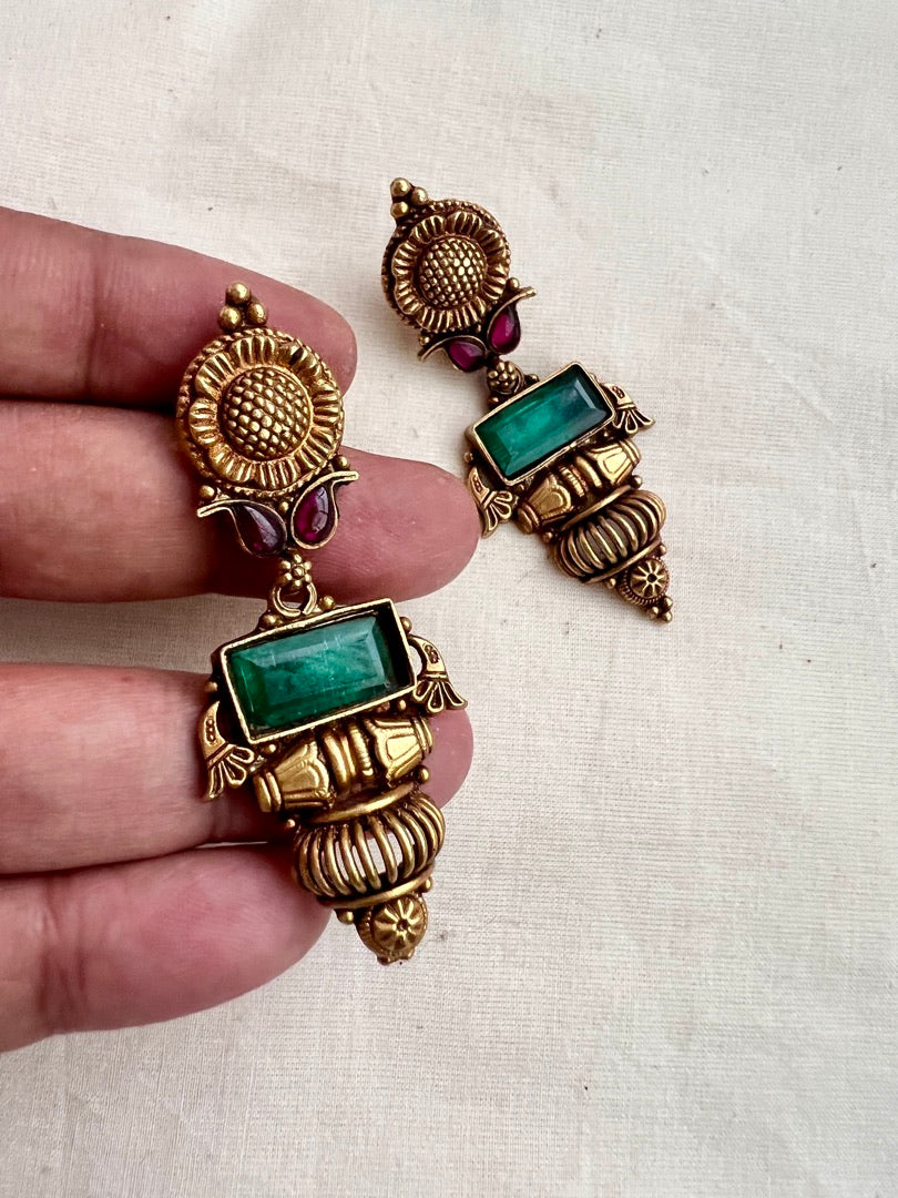 Antique Gold polish emerald hangings-Earrings-CI-House of Taamara