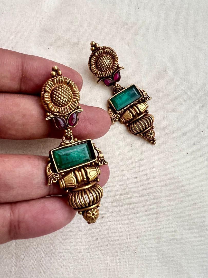 Antique Gold polish emerald hangings-Earrings-CI-House of Taamara