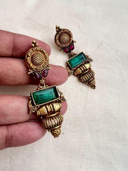 Antique Gold polish emerald hangings-Earrings-CI-House of Taamara