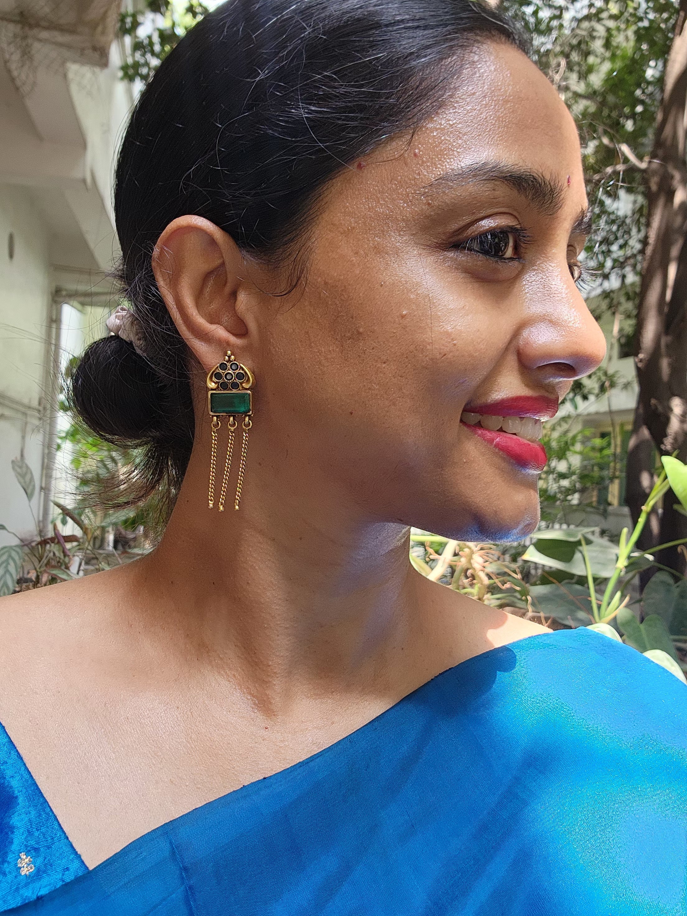 Antique Gold polish emerald hangings-Earrings-CI-House of Taamara