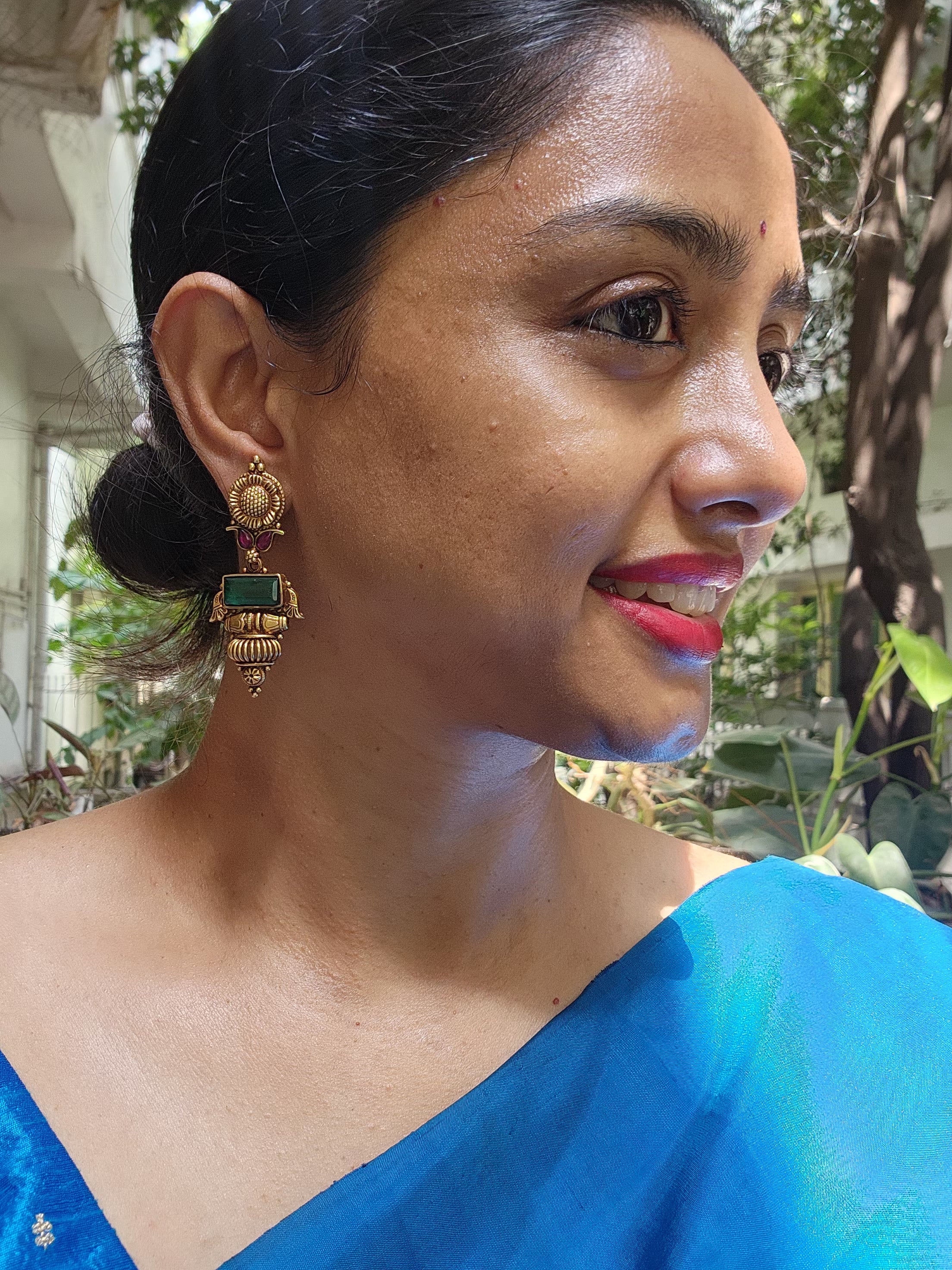 Antique Gold polish emerald hangings-Earrings-CI-House of Taamara