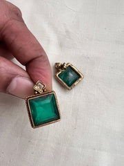 Antique Gold polish emerald studs-Earrings-CI-House of Taamara