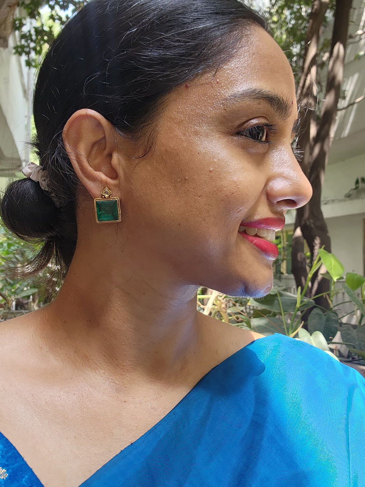 Antique Gold polish emerald studs-Earrings-CI-House of Taamara
