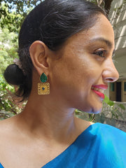 Antique Gold polish emerald studs-Earrings-CI-House of Taamara