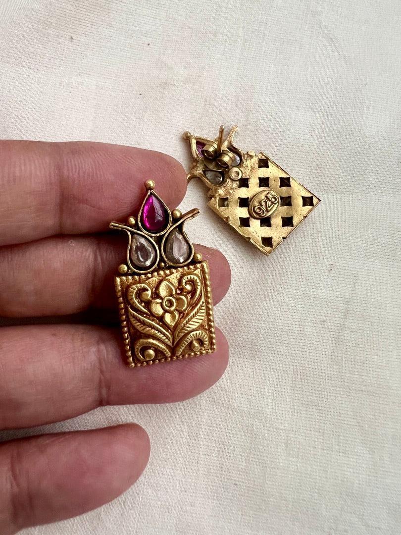 Antique Gold polish kundan and ruby studs-Earrings-CI-House of Taamara