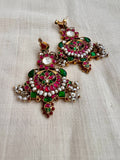 Antique Gold polish kundan, ruby & emerald earrings with antique pearls-Earrings-CI-House of Taamara
