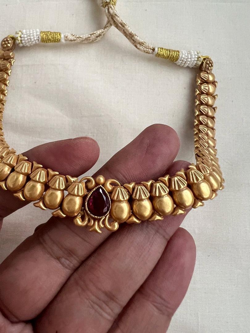 Antique Gold polish necklace with earrings, SET-Silver Neckpiece-CI-House of Taamara