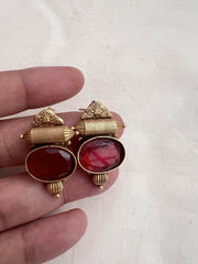 Antique Gold polish red stone studs-Earrings-CI-House of Taamara