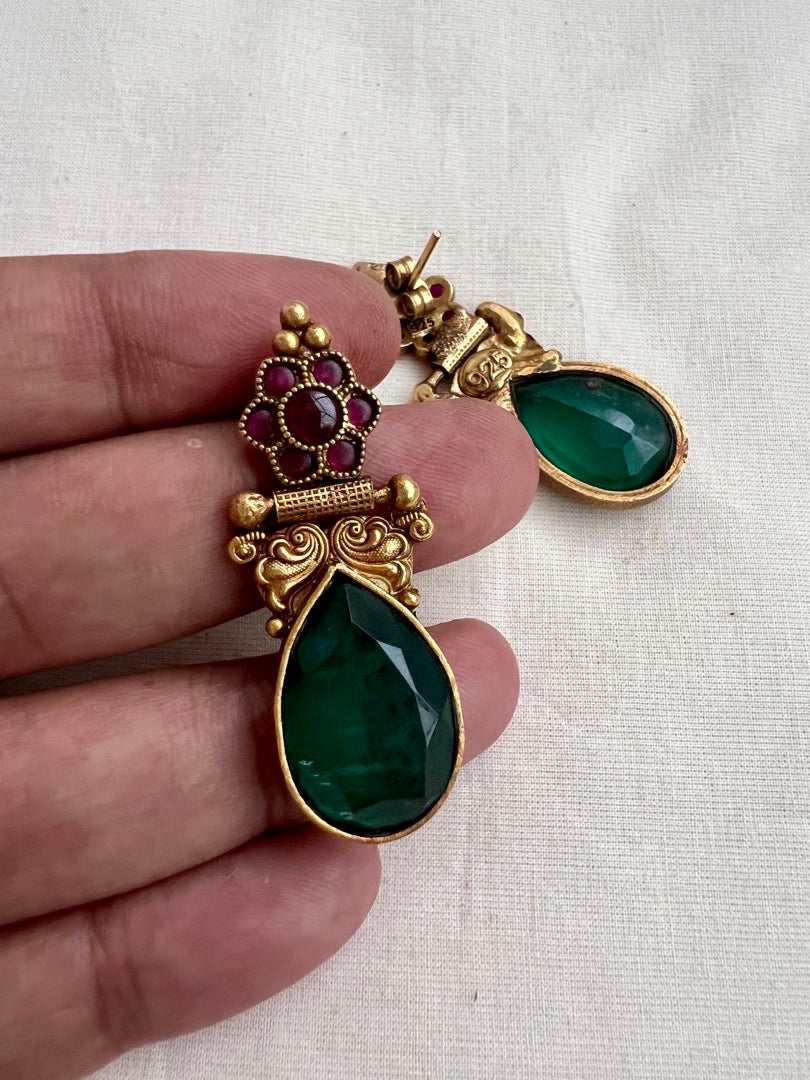 Antique Gold polish ruby and emerald hangings-Earrings-CI-House of Taamara