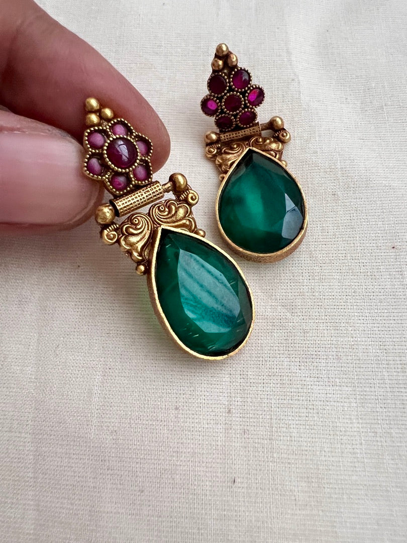 Antique Gold polish ruby and emerald hangings-Earrings-CI-House of Taamara