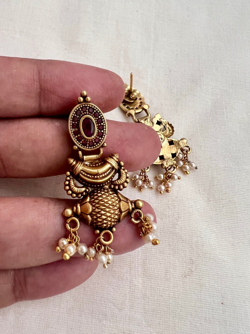Antique Gold polish ruby hangings-Earrings-CI-House of Taamara