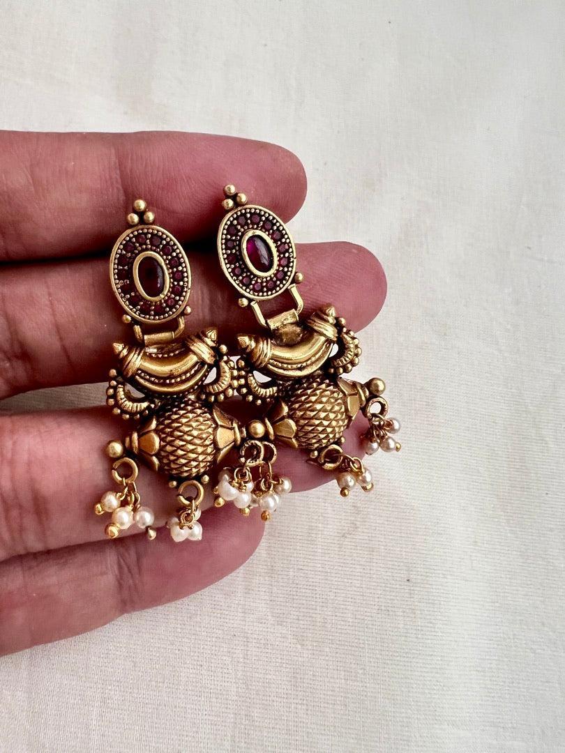Antique Gold polish ruby hangings-Earrings-CI-House of Taamara