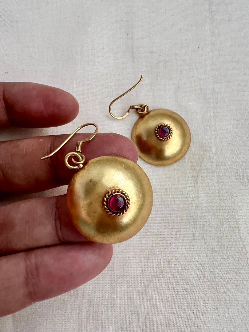 Antique Gold polish ruby hook earrings-Earrings-CI-House of Taamara