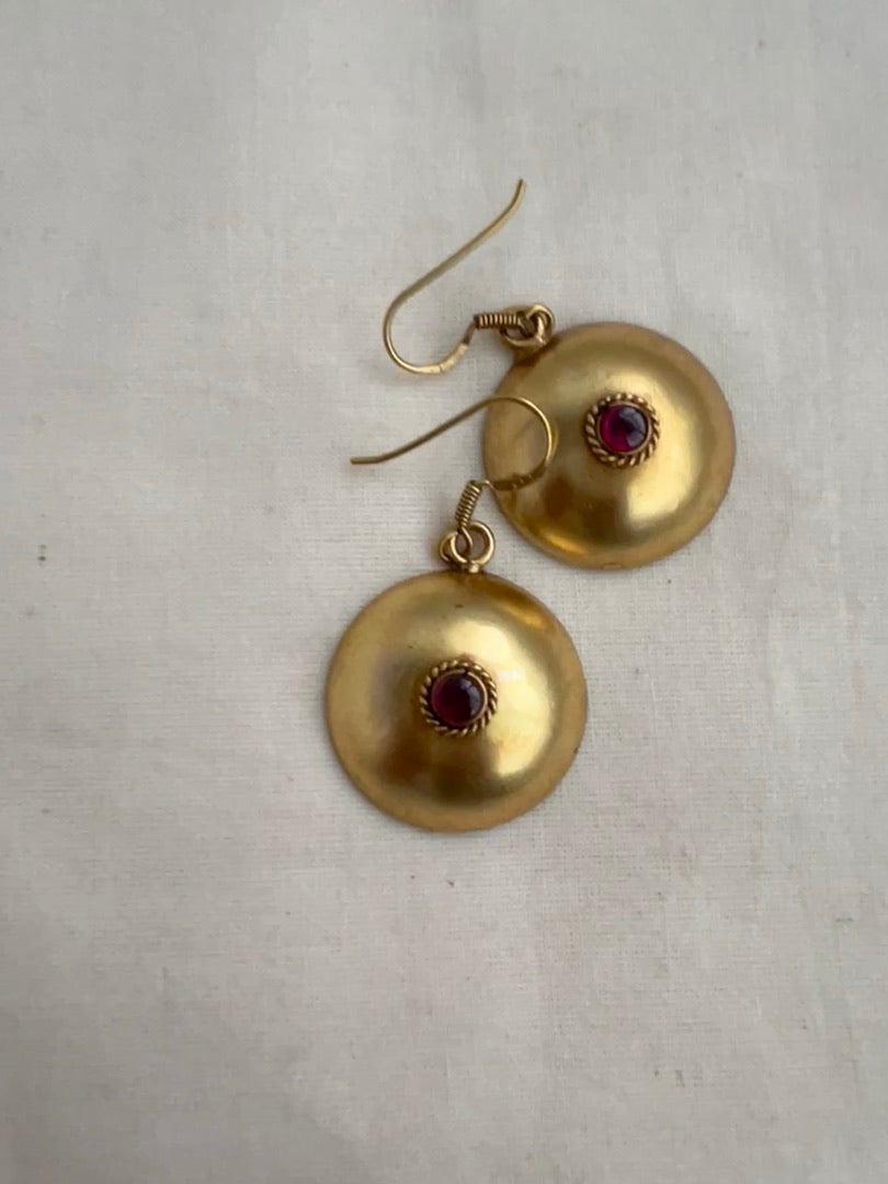 Antique Gold polish ruby hook earrings-Earrings-CI-House of Taamara