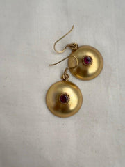 Antique Gold polish ruby hook earrings-Earrings-CI-House of Taamara