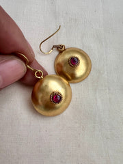 Antique Gold polish ruby hook earrings-Earrings-CI-House of Taamara