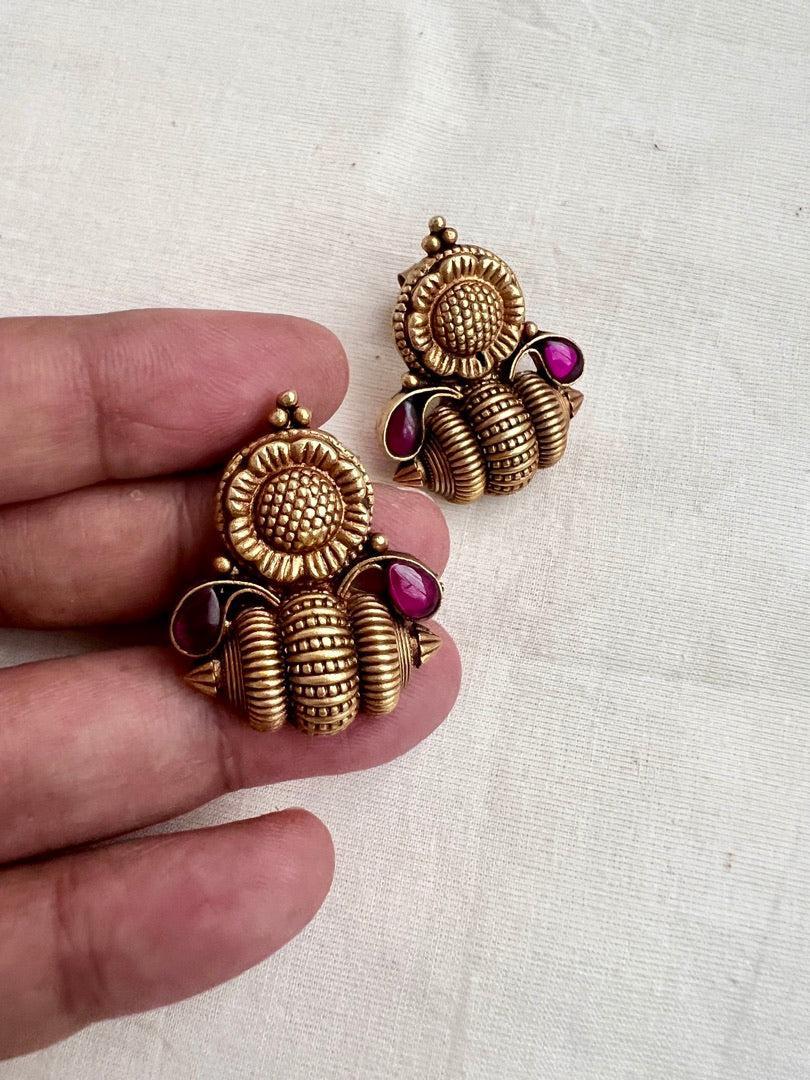 Antique Gold polish ruby studs-Earrings-CI-House of Taamara