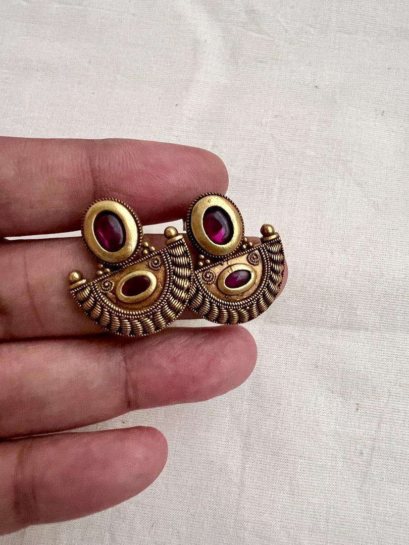 Antique Gold polish ruby studs-Earrings-CI-House of Taamara
