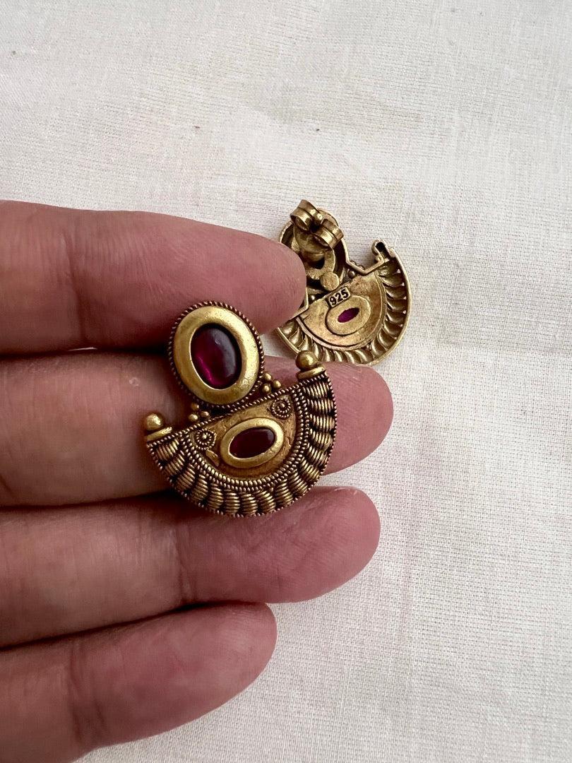 Antique Gold polish ruby studs-Earrings-CI-House of Taamara