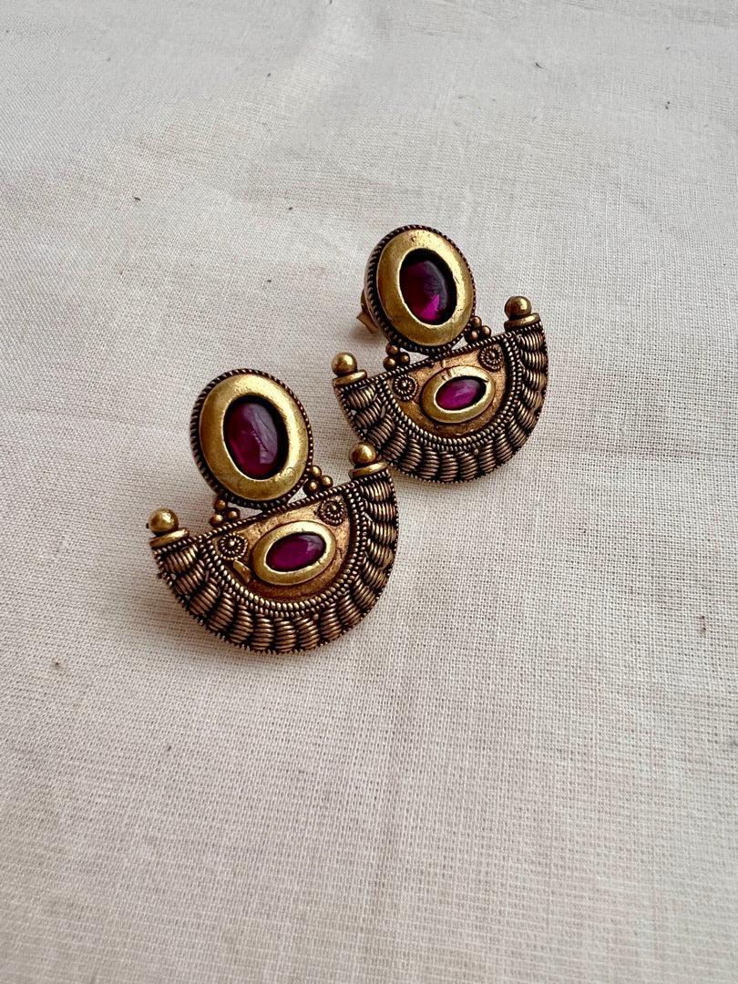 Antique Gold polish ruby studs-Earrings-CI-House of Taamara