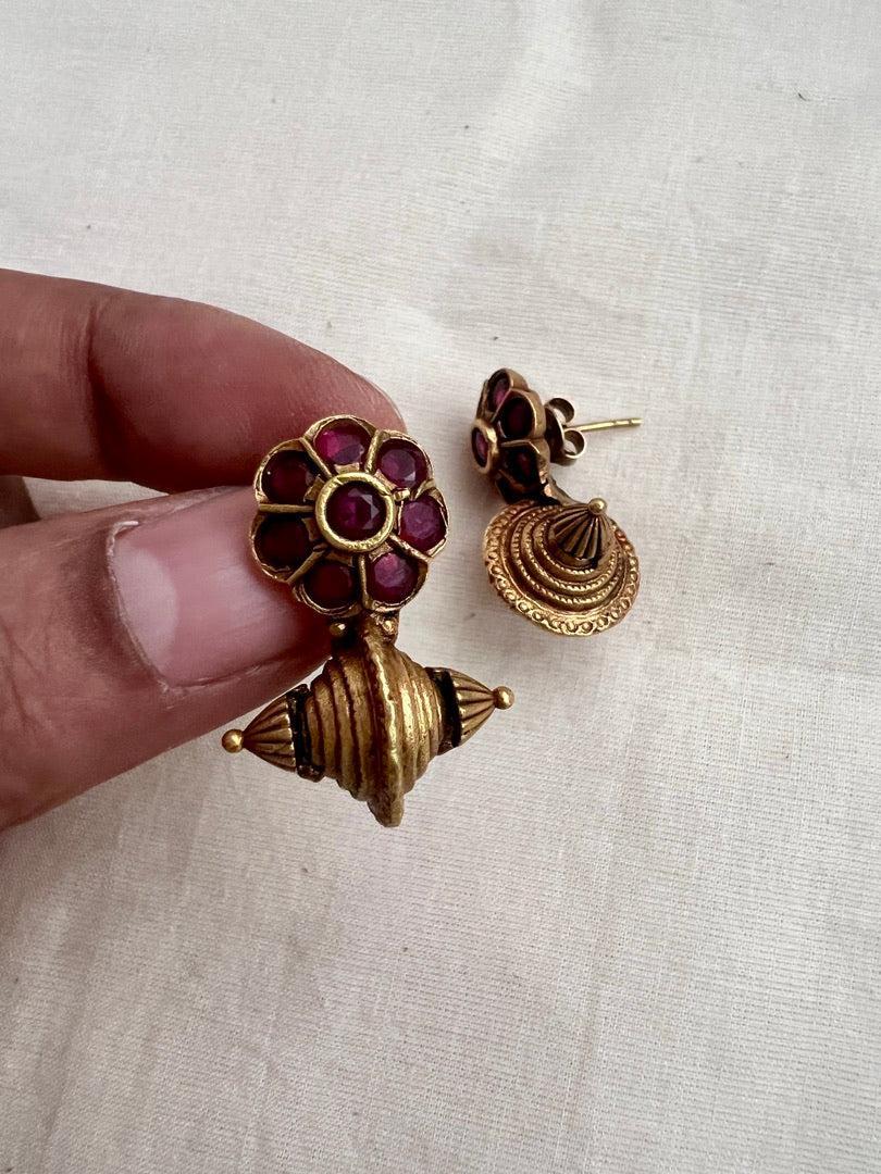Antique Gold polish ruby studs-Earrings-CI-House of Taamara